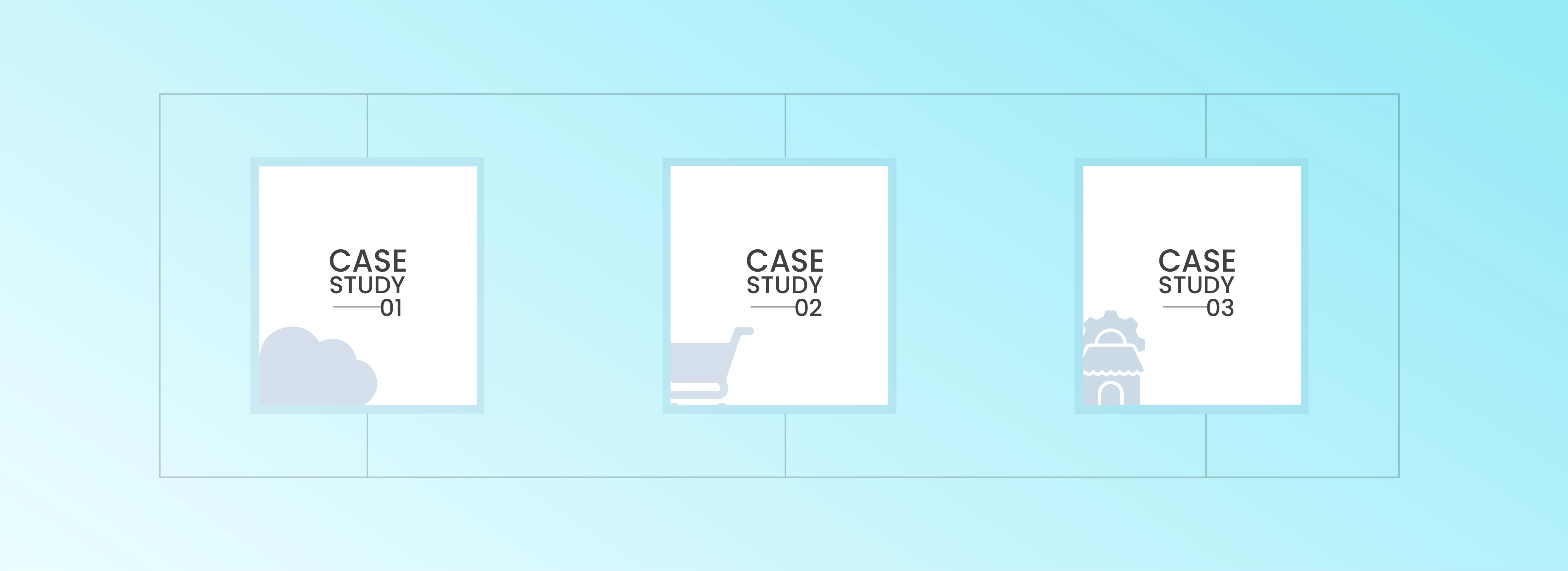 Three panels labeled Case Study 01, Case Study 02, and Case Study 03