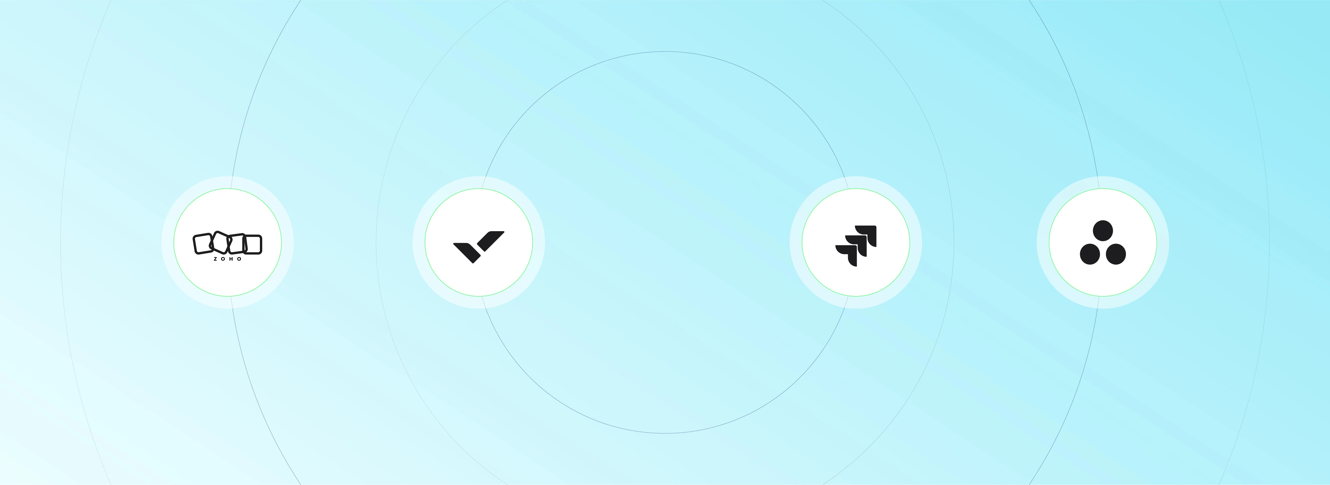 A Collage of icons exuding the project management software like Zoho, Wrike, Slack, and Jira